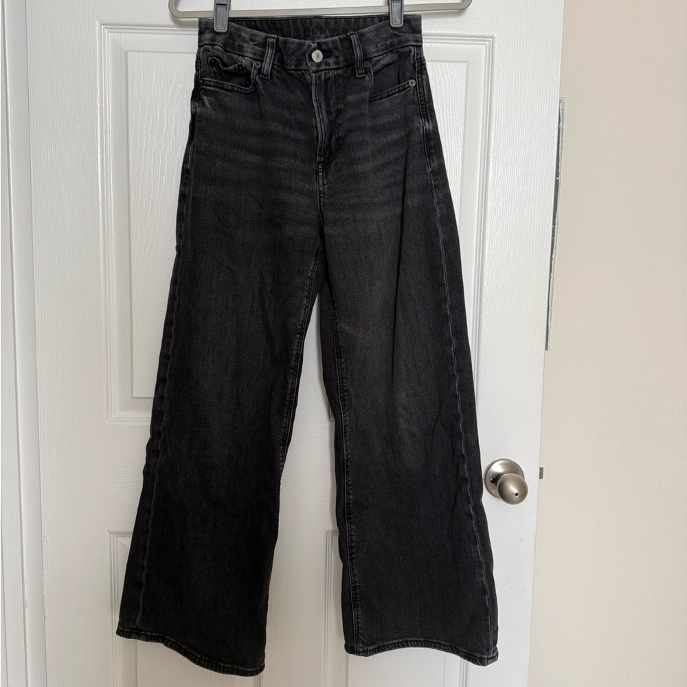 AE Curvy Super High Rise Baggy Wide Leg Black Jeans